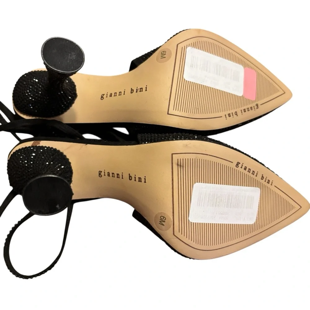 Gianni Bini Black Rhinestone Crystal  Pointy Toe Heels Stiletto 6M Strappy - Picture 5 of 8